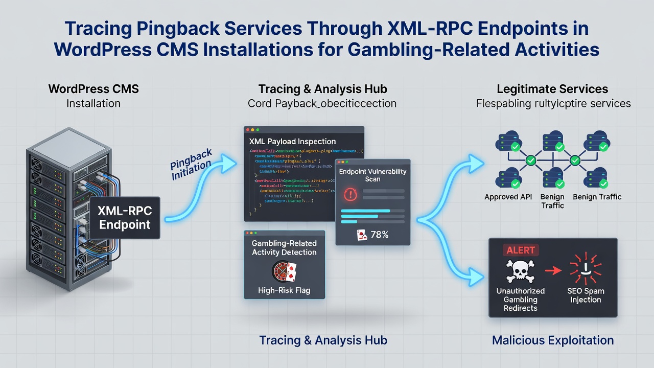 Detailopname van pingback-tracering in een WordPress XML-RPC setup
